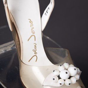 1950s Clear Beaded Slingback Peep Toe Heels Shoes